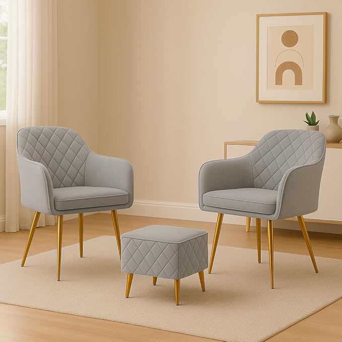 Barfi Velvet Dining Chair | Set of 2 Premium Accent Chair with Armrest, Padded Seat and Metal Legs