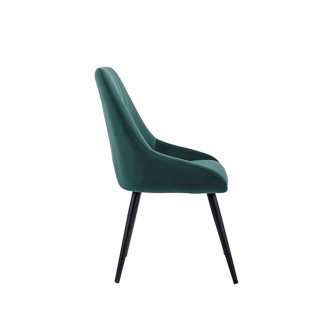 Finch Fox® Morris Velvet Dining Chair for Living Room, Bedroom, Home Office with Black Metal Legs in Dark Green Color (Set of 2)