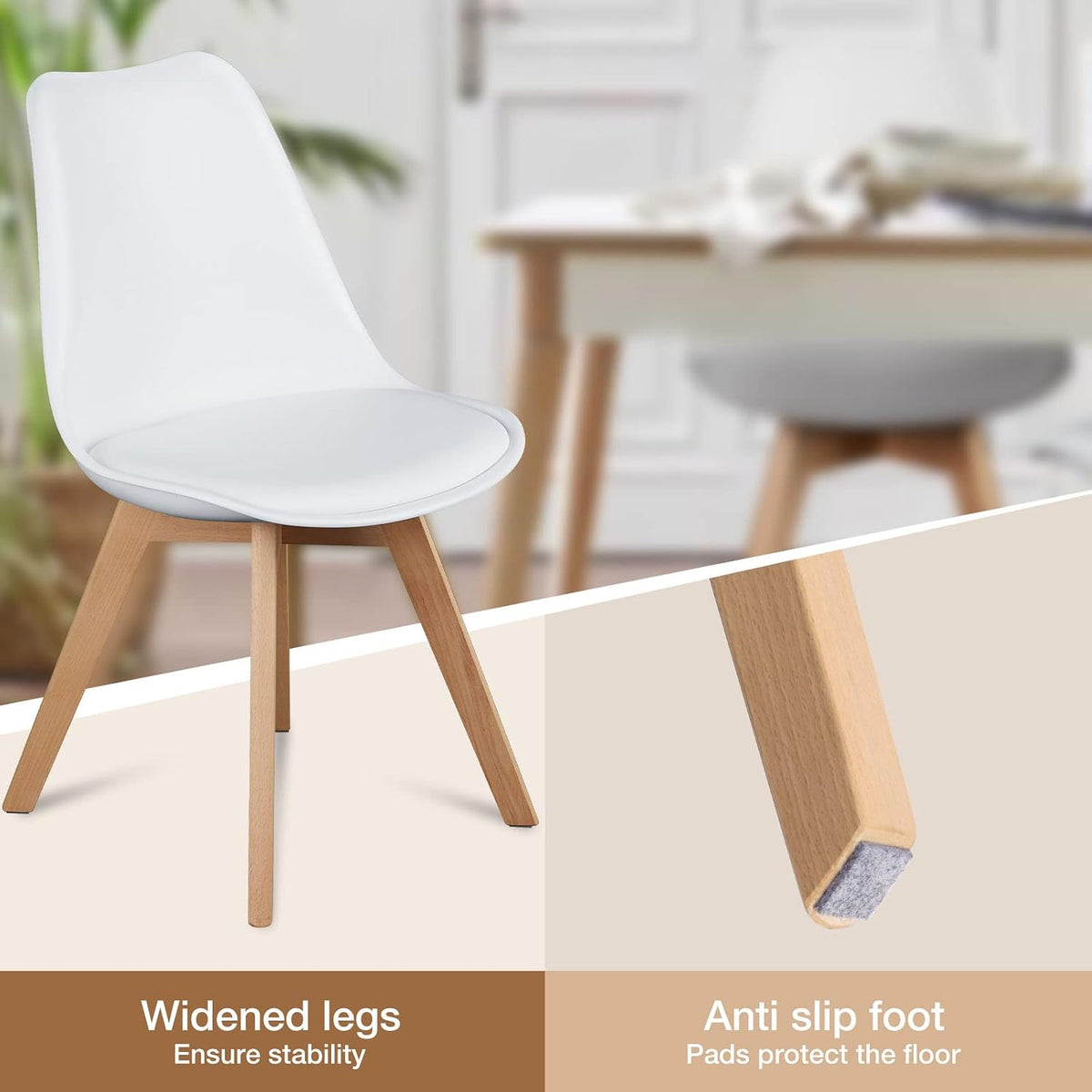 OLIXIS Dining Chairs Set of 8 Kitchen Mid Century Modern Chairs with Wood Legs and PU Leather Cushion, Upholstered Accent Chai for Living Room Bedroom Outdoor Lounge, White