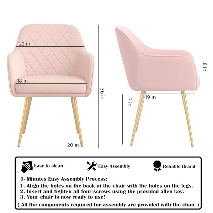 Barfi Velvet Dining Chair | Set of 2 Premium Accent Chair with Armrest, Padded Seat and Metal Legs