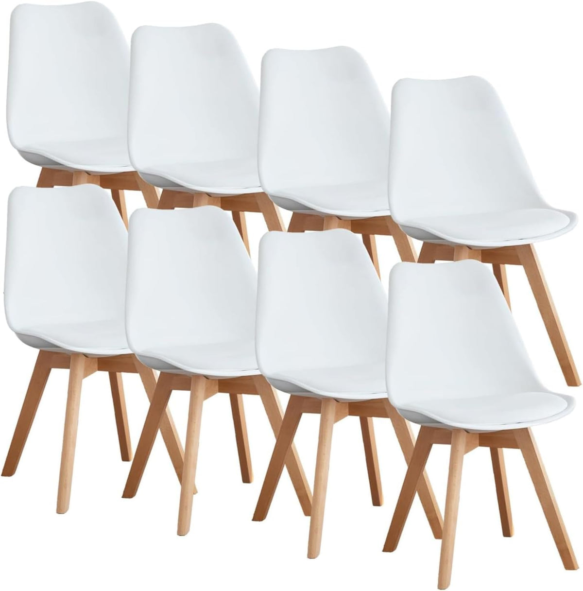 OLIXIS Dining Chairs Set of 8 Kitchen Mid Century Modern Chairs with Wood Legs and PU Leather Cushion, Upholstered Accent Chai for Living Room Bedroom Outdoor Lounge, White