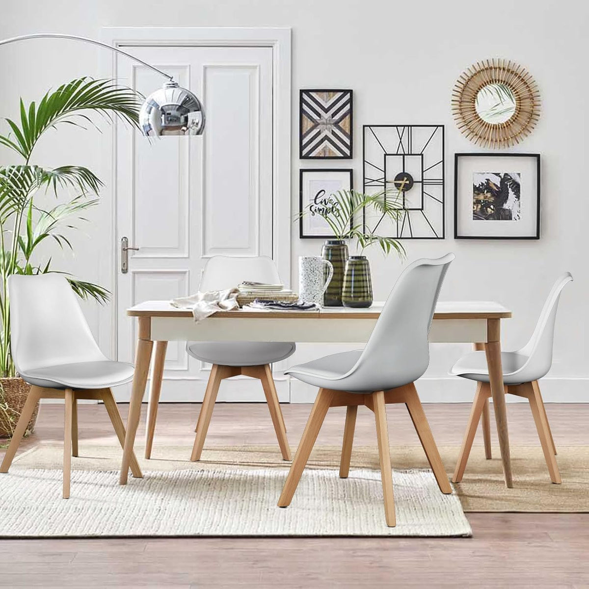 OLIXIS Dining Chairs Set of 8 Kitchen Mid Century Modern Chairs with Wood Legs and PU Leather Cushion, Upholstered Accent Chai for Living Room Bedroom Outdoor Lounge, White