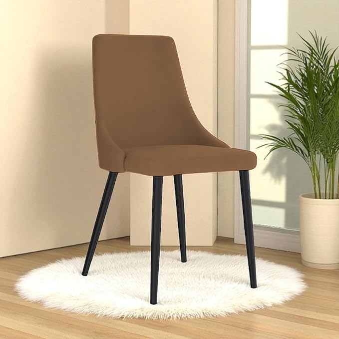 Finch Fox® Taskpro Modern Unique Velvet Upholstered Seating Living Room Dining Chair with Black Metal Legs in Tan Color